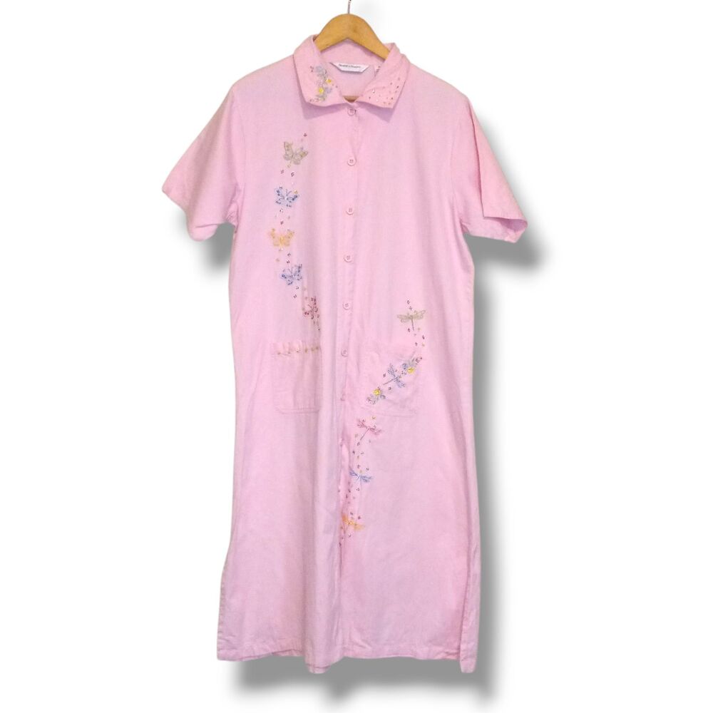 Drapers And Damons Shirt Dress-Petite XL-Embroidered-Beaded-Butterfly-Dragonfly